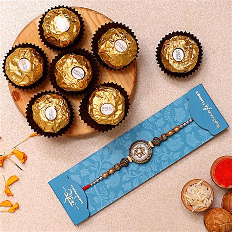 Ethnic Pearl Designer Rakhi With Ferrero Rocher Exp Usa Gift Ethnic