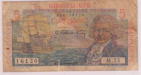 Guadeloupe 5 frs scarce currency note - KB Coins & Currencies