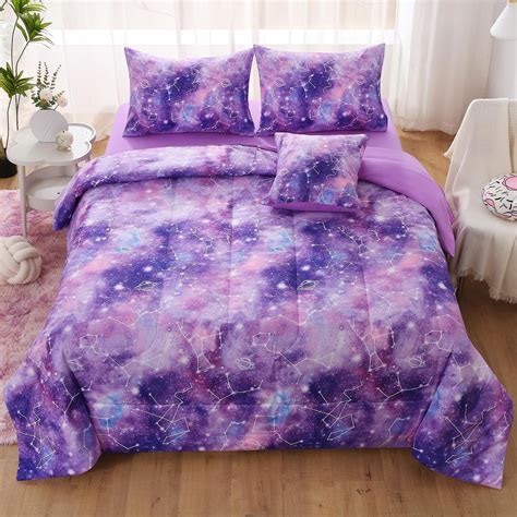 Jqinhome Full Size Galaxy Comforter Set For Girls6 Piece Bed In A Bag 3d Colorful Tie Dye