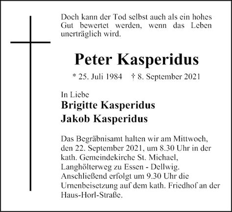 Traueranzeigen Von Peter Kasperidus Trauer In Nrw De