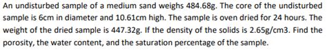 Solved An Undisturbed Sample Of A Medium Sand Weighs Chegg