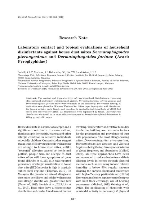 PDF ACARI Cod Lab D1 Dermatophagoides Pteronyssinus D2 Anciens Et