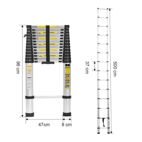 Echelle télescopique FINETHER 5m 14 échelons Aluminium Noir