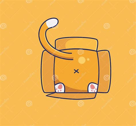 Cute Cat Stuck In Cardboard Ass Cartoon Animal Nature Concept Isolated