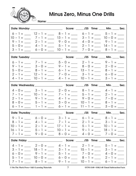 Timed Subtraction Drill Facts Grades 1 3 Worksheets Library