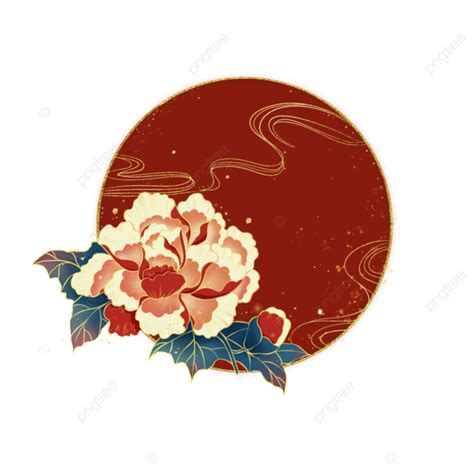 Hand Drawn Chinese Style Bronzing National Tide Peony Illustration Elements Antiquity