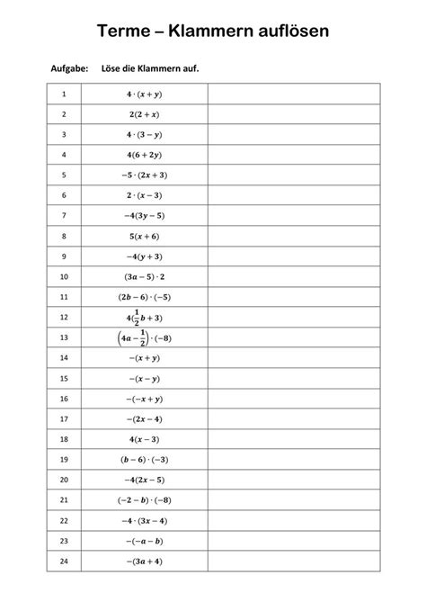 Terme Klammern Aufl Sen Unterrichtsmaterial Im Fach Mathematik