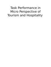 Task Performance In Micro Perspective Of Tourism And Hospitality Docx