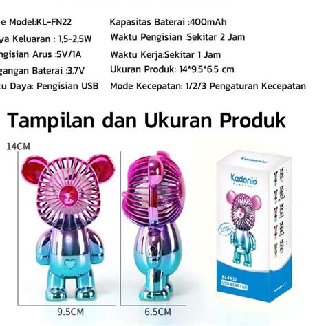 Jual Kadonio Kipas Angin Mini Portable Karakter Bearbrick Meja Usb Cas