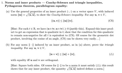 SOLVED Norms And Inner Products Cauchy Schwarz And Triangle