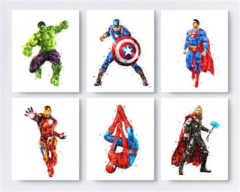 Superhero Art Print Set of 6 Superhero Avengers Printable Superhero ...