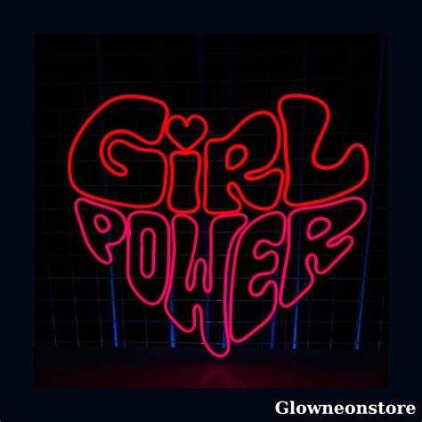 Glowneon Girl Power Neon Sign Girl Power Led Sign Heart Wall Art Custom Quotes Neon Light