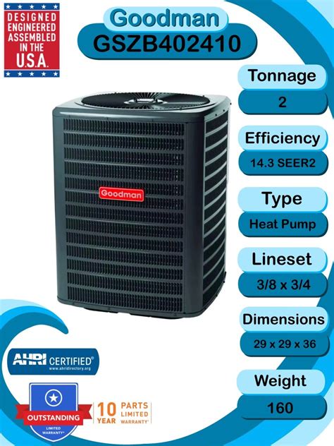 Goodman Gszb402410 2 Ton 14 3 Seer2 Classic Series Heat Pump