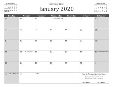 Calendar Word Template 2020 | Card Template