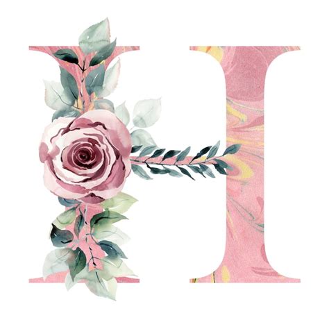 Premium Photo Watercolor Floral Letter H With Rose