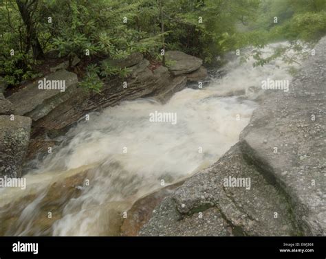 Rushing Stream Through Granite Boulders After Summer Storm Stock Photo