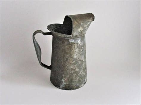 Vintage Oil Pitcher Galvanized Metal Rustic Farmhouse Etsy Galvanized Metal Industrial