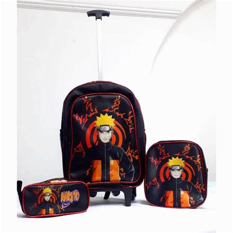 KIT Mochila Escolar NARUTO Rodinha Anime Grande Lancheira Cosplay