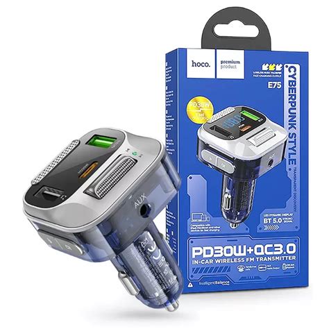 Modulator FM, Hoco E75, Bluetooth, USB-C PD 30W, USB-A 18W, Albastru ...