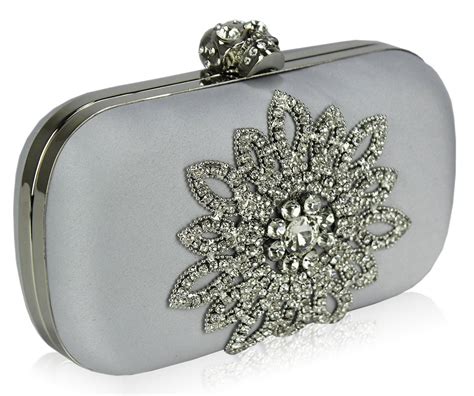 Wholesale Silver Sparkly Crystal Satin Clutch Purse