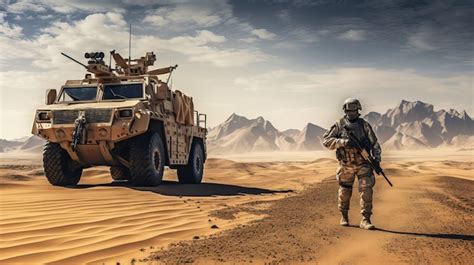 Premium AI Image | Armored car in the desert An infantry escort and support vehicle during a ...