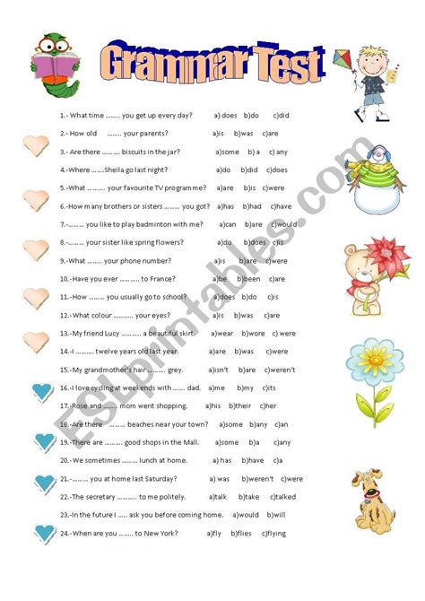 Grammar Test Esl Worksheet By Mariaah Worksheets Library