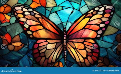 Colorful Bright And Simple Stained Glass Wallpaper Of Butterfly Stock Illustration