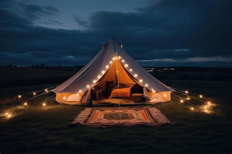 Acampamento Noturno Perto De Fogo Brilhante Na Floresta De Abetos Sob O