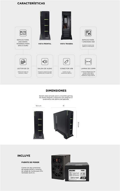 Gabinete Naceb Slim Aruba Micro Atx Evotec Fuente Watts Usb