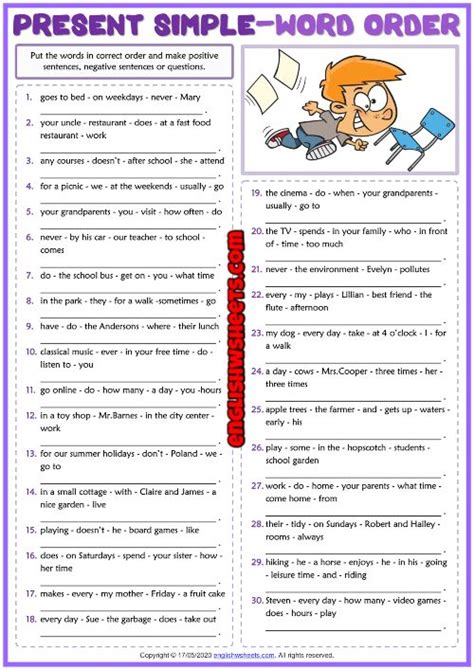 Word Order In Sentences Worksheets