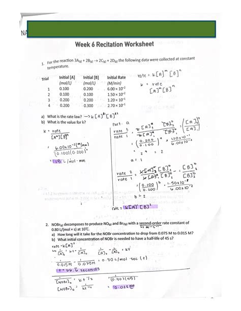 Week Recitation Worksheet Chem Studocu