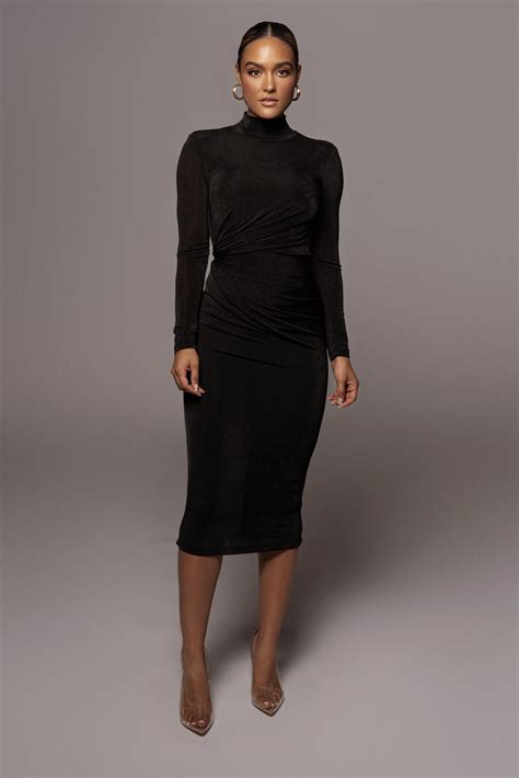 Black Kara Mock Neck Dress Jluxlabel