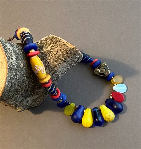 Blue And Yellow Mali Wedding Bead Necklace Old African Glass Drops