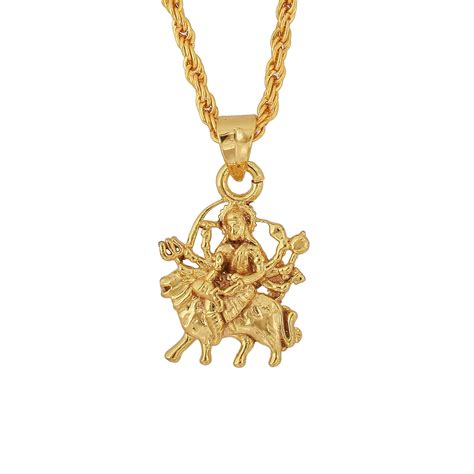 Memoir Gold Plated Brass Maa Durga Sherawali Maa Hindu God Chain