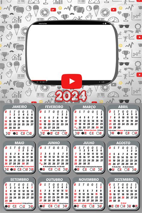 Foto Calendário Tema Youtube 2024 Moldura PNG Digital Grátis