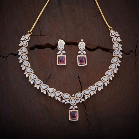 Sparkling Cz Zircon Necklace Studded With Ruby Synthetic Stones With