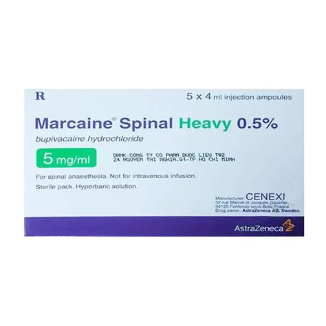 Marcaine Spinal Heavy 05 Astrazeneca 5 ống X 4ml Parapharmacy