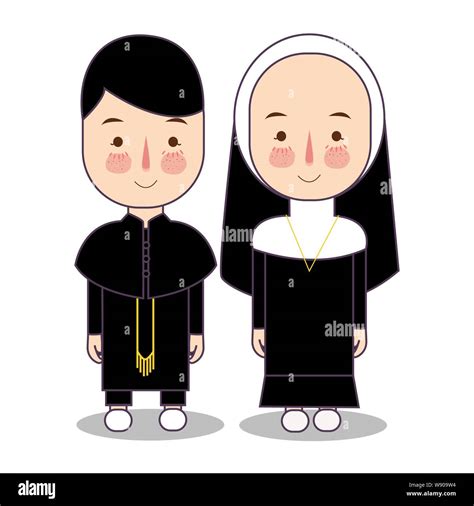 Vector Catholic Priest And Nun Character Cartoon Standing Vector