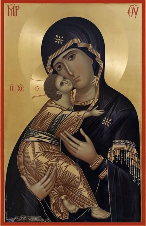 Virgin Mary Of Vladimir Hand Painted Byzantine Icon On Wood With Gold