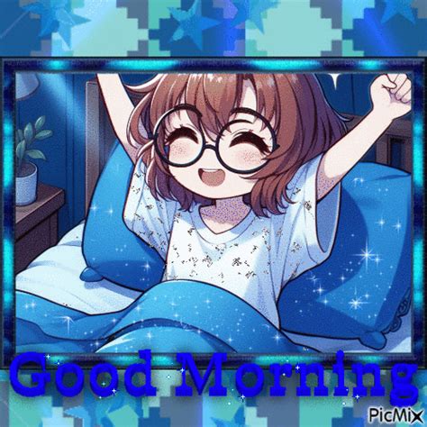 Blue Good Morning Waking Up Anime Girl Free Animated  Picmix