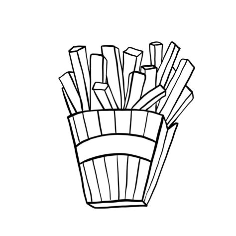 French Fries Illustration In Doodle Style Outline Food Illustration