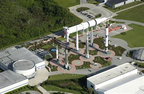 KENNEDY SPACE CENTER, FLA. - This aerial view shows the Rocket Garden ...