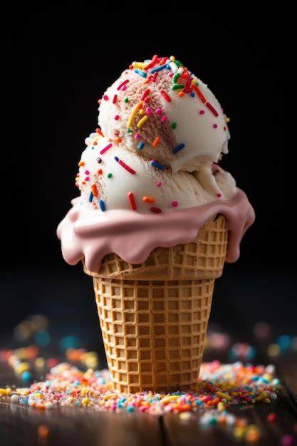 Premium Photo A Vanilla Ice Cream Cone With Sprinkles On Top Of It