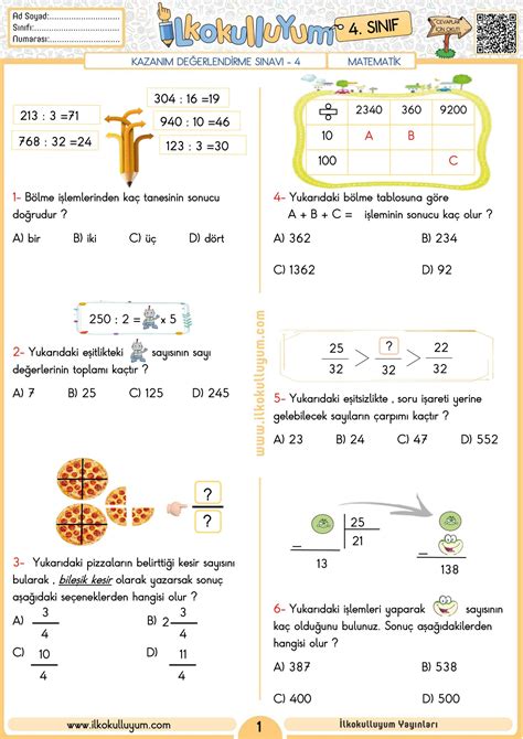Sinif Kazanim De Erlend Rme Test Etk Le Ml Ve Cevap Anahtarli