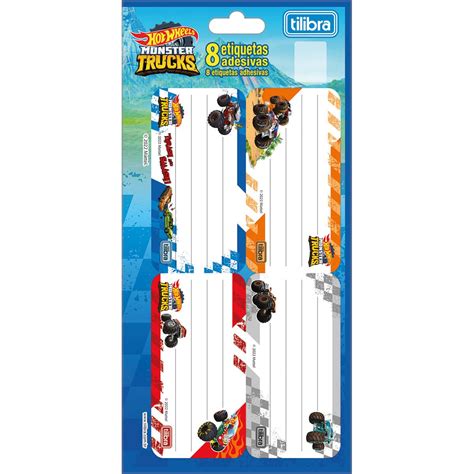 Etiqueta Escolar Adesiva Tilibra Hot Wheels Lápis de Cor Lojas