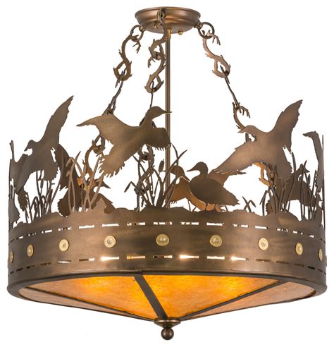 Meyda Lighting 24 Ducks In Flight Semi Flushmount Antique Copper