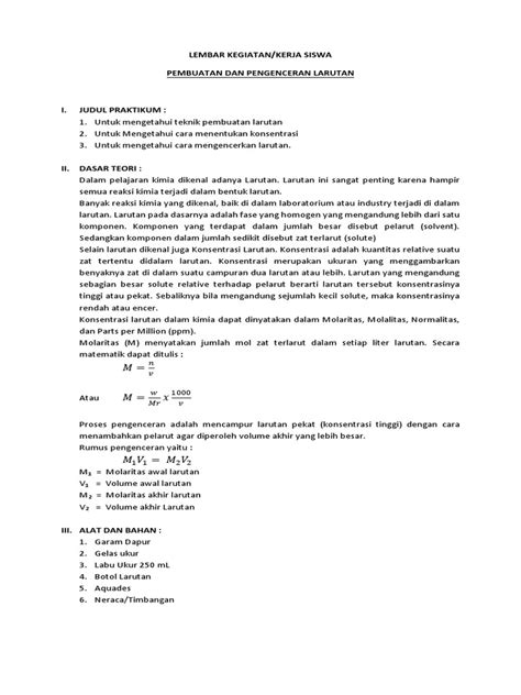 Lks Praktik Pembuatan Dan Pengenceran Larutan Pdf