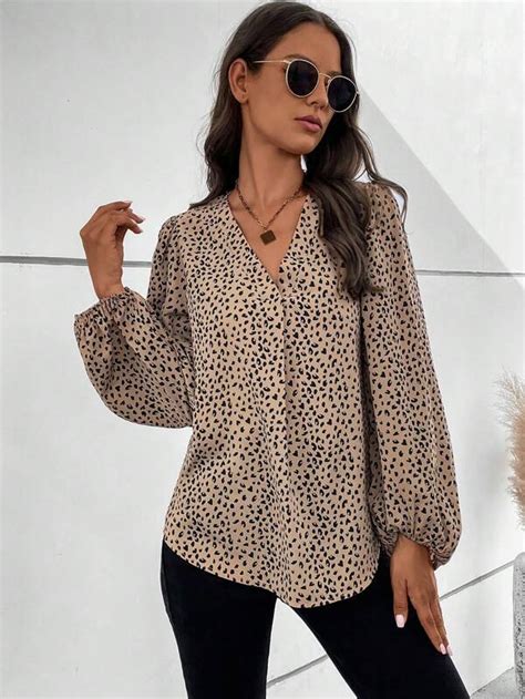 Shein Lune Blouse Imprim Manches Bouffantes Mode En Ligne Shein