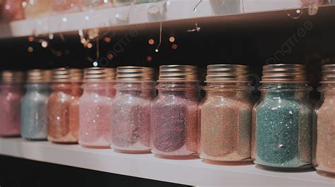 Glitter Jars In Different Colors Background Glitter Aesthetic Picture Background Image And