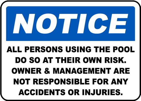 Use Pool At Your Own Risk Sign F6958 By